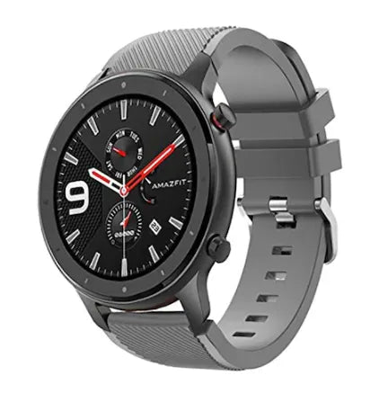 Twill Silicone Strap, grey, on a watch, 3/4 front view