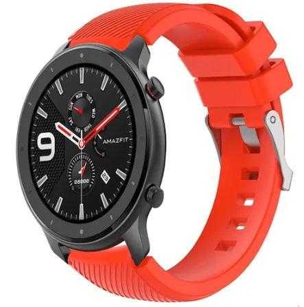 Twill Silicone Strap, red, on a watch, 3/4 front view