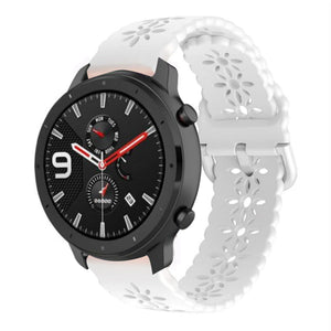 Patterned Silicone Strap, white, on a watch, 3/4 front view