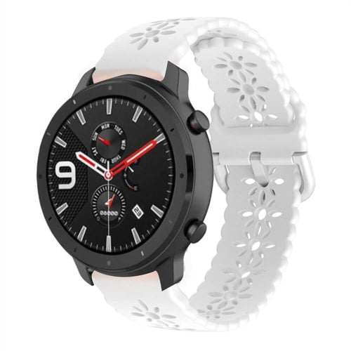 Patterned Silicone Strap, white, on a watch, 3/4 front view