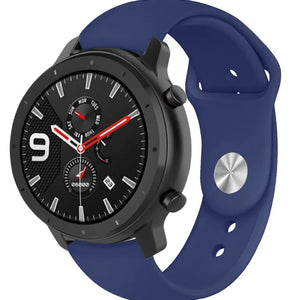 Silicone Sport Strap, dark blue, on a watch, 3/4 front view