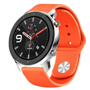 Silicone Sport Strap, orange, on a watch, 3/4 front view