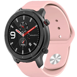 Silicone Sport Strap, pink, on a watch, 3/4 front view