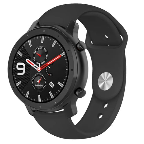 Silicone Sport Strap, black, on a watch, 3/4 front view