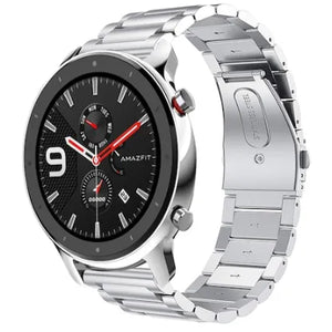 Steel Strap, silver, on a watch, 3/4 front view