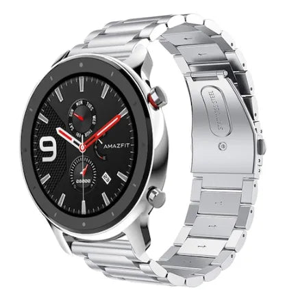 Steel Strap, silver, on a watch, 3/4 front view