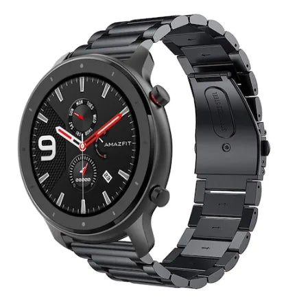 Steel Strap, black, on a watch, 3/4 front view