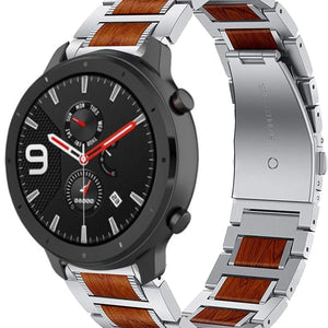 Wood Steel Strap, silver, on a watch, 3/4 front view