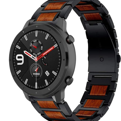Wood Steel Strap, black, on a watch, 3/4 front view