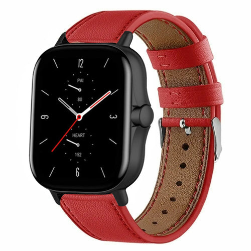 Modern Leather Strap, red, on a watch, 3/4 front view