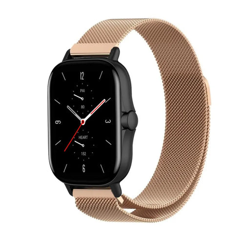 Milanese Strap, rose gold, on a watch, 3/4 front view