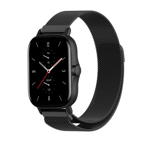 Milanese Strap, black, on a watch, 3/4 front view
