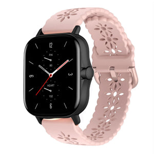 Patterned Silicone Strap, pink, on a watch, 3/4 front view