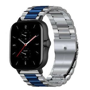 Steel Strap, silver/blue, on a watch, 3/4 front view