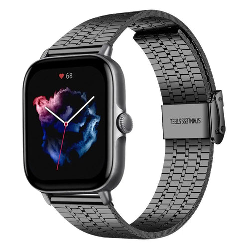 Fine Steel Strap, black, on a watch, 3/4 front view