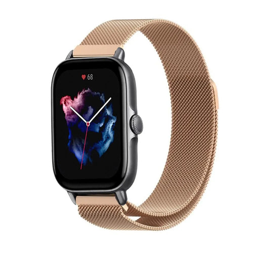 Milanese Strap, rose gold, on a watch, 3/4 front view