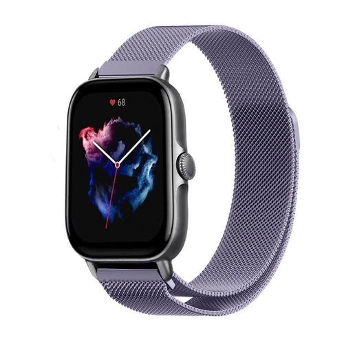 Milanese Strap, light purple, on a watch, 3/4 front view