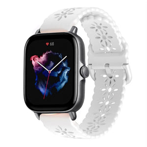Patterned Silicone Strap, white, on a watch, 3/4 front view