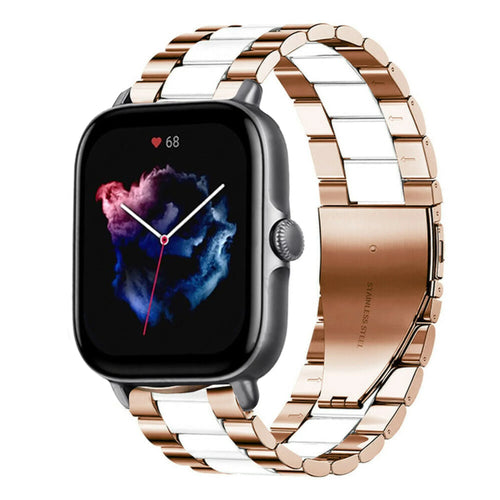 Steel Strap, rose gold/white, on a watch, 3/4 front view