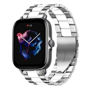 Steel Strap, silver/white, on a watch, 3/4 front view