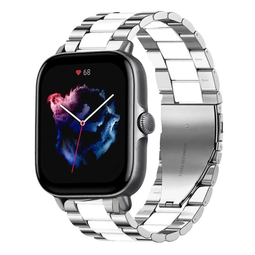 Steel Strap, silver/white, on a watch, 3/4 front view