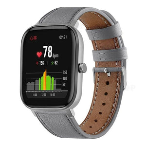 Modern Leather Strap, grey, on a watch, 3/4 front view
