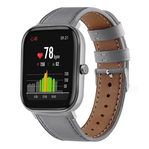 Modern Leather Strap, grey, on a watch, 3/4 front view