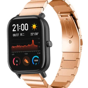 Premium Metal Strap, rose gold, on a watch, 3/4 front view