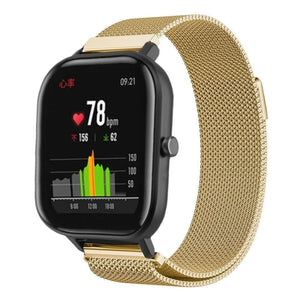 Milanese Strap, gold, on a watch, 3/4 front view