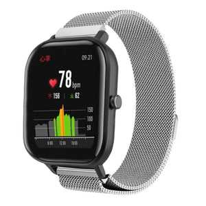 Milanese Strap, silver, on a watch, 3/4 front view