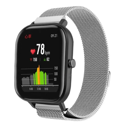 Milanese Strap, silver, on a watch, 3/4 front view