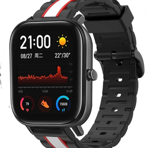 Silicone Special Edition Strap, black/white, on a watch, 3/4 front view