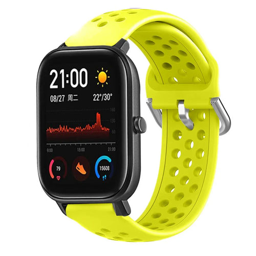Breathable Silicone Strap, yellow, on a watch, 3/4 front view