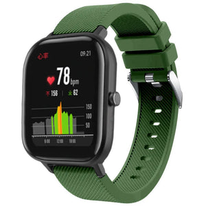 Twill Silicone Strap, army green, on a watch, 3/4 front view