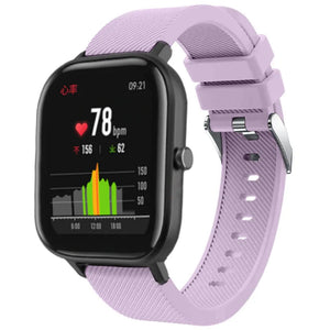 Twill Silicone Strap, lilac, on a watch, 3/4 front view