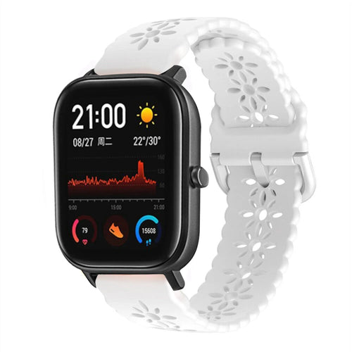 Patterned Silicone Strap, white, on a watch, 3/4 front view
