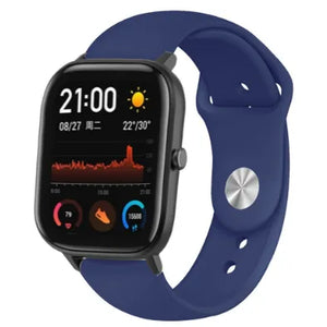 Silicone Sport Strap, dark blue, on a watch, 3/4 front view