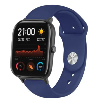 Silicone Sport Strap, dark blue, on a watch, 3/4 front view