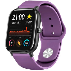 Silicone Sport Strap, purple, on a watch, 3/4 front view