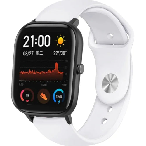 Silicone Sport Strap, white, on a watch, 3/4 front view