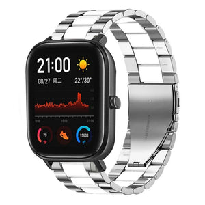 Steel Strap, silver/white, on a watch, 3/4 front view