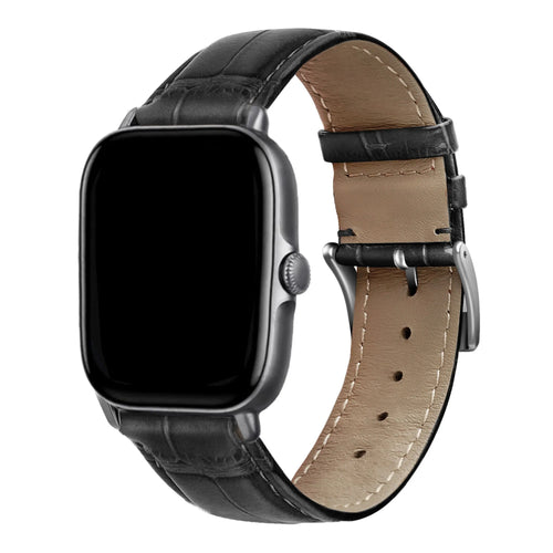 Leather Strap Crocodile Grain, black, on a watch, 3/4 front view