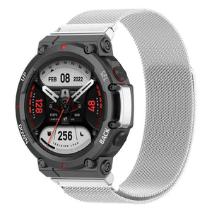 Milanese Strap, silver, on a watch, 3/4 front view