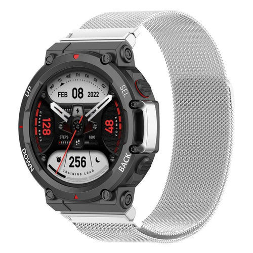 Milanese Strap, silver, on a watch, 3/4 front view