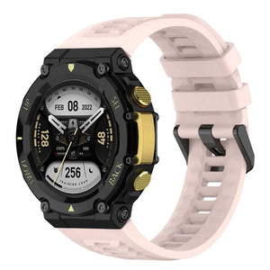 Silicone Strap, pink, on a watch, 3/4 front view