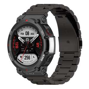 Steel Strap, black, on a watch, 3/4 front view