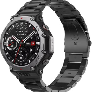 Steel Strap, black, on a watch, 3/4 front view