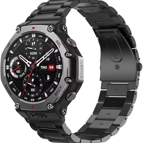 Steel Strap, black, on a watch, 3/4 front view