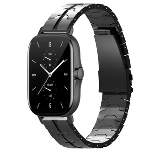 Steel Iron Strap, black, on a watch, 3/4 front view