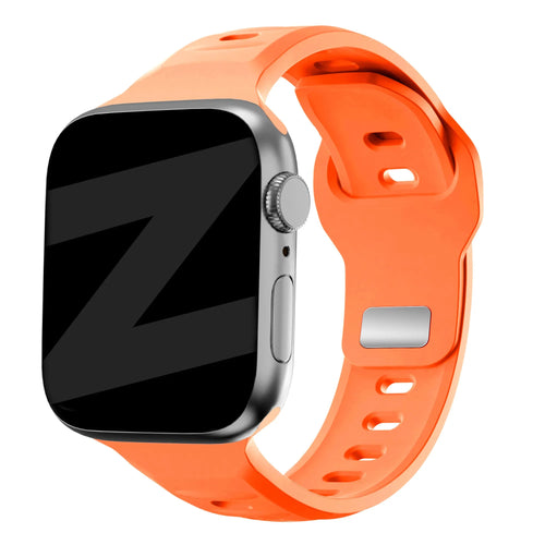 Silicone Strap 'Outdoor', orange, on a watch, 3/4 front view
